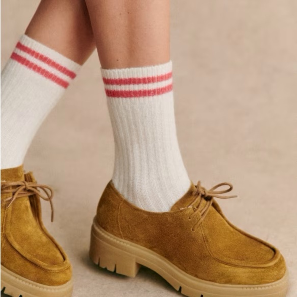 Sezane NWT Cream Socks with Pink Stripes